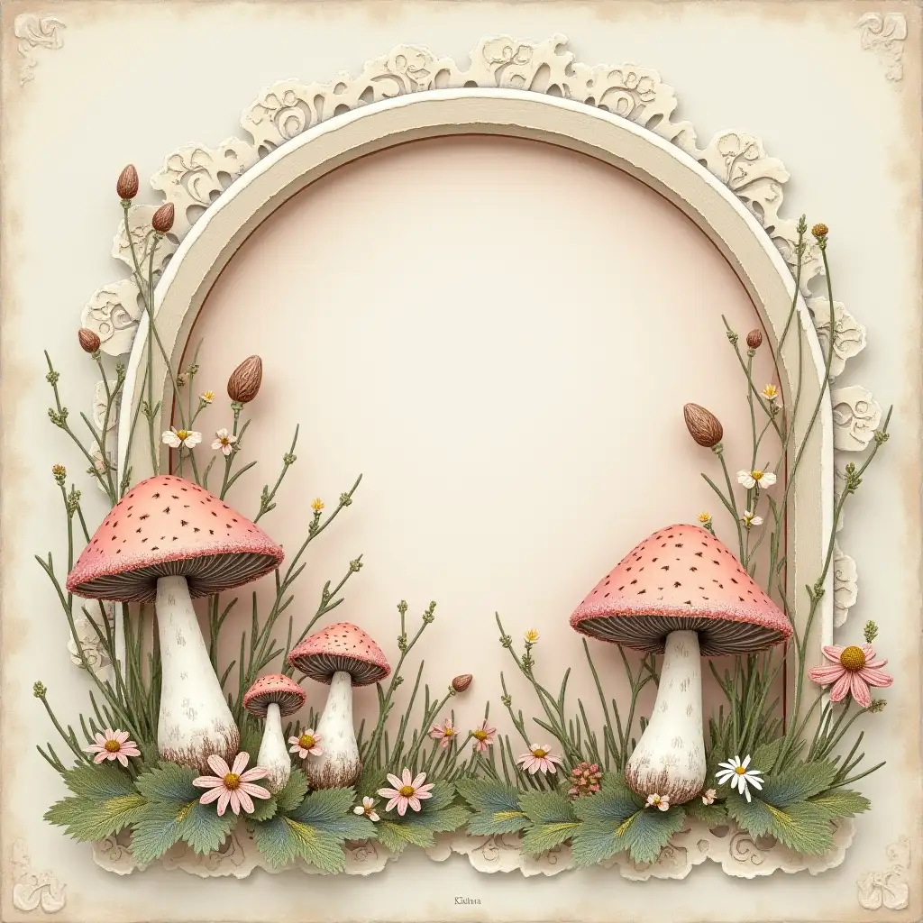 Cozy Cottagecore Scrapbook Card with Mushrooms and Wildflowers