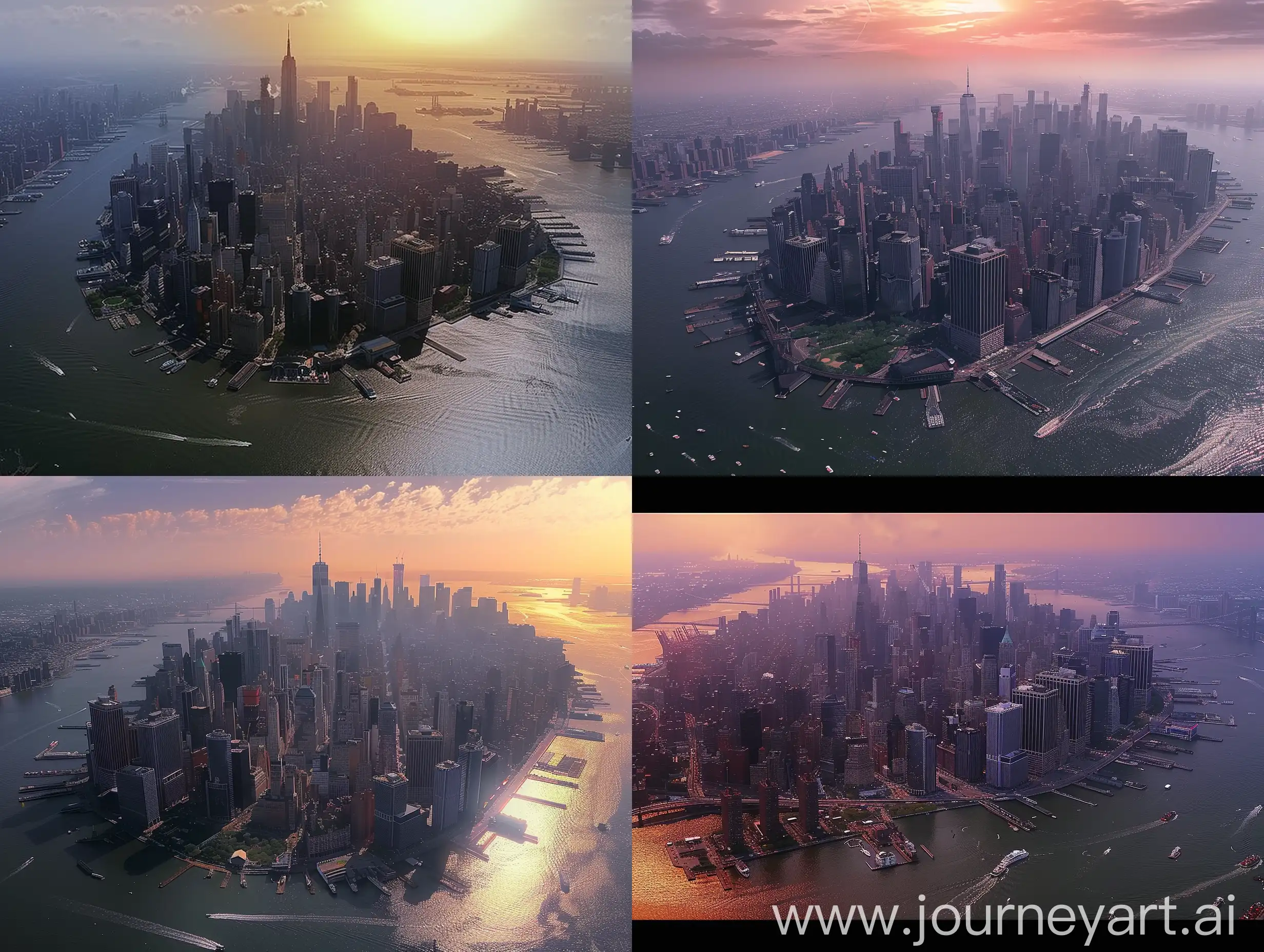 Aerial-View-of-Gotham-City-at-Sunset