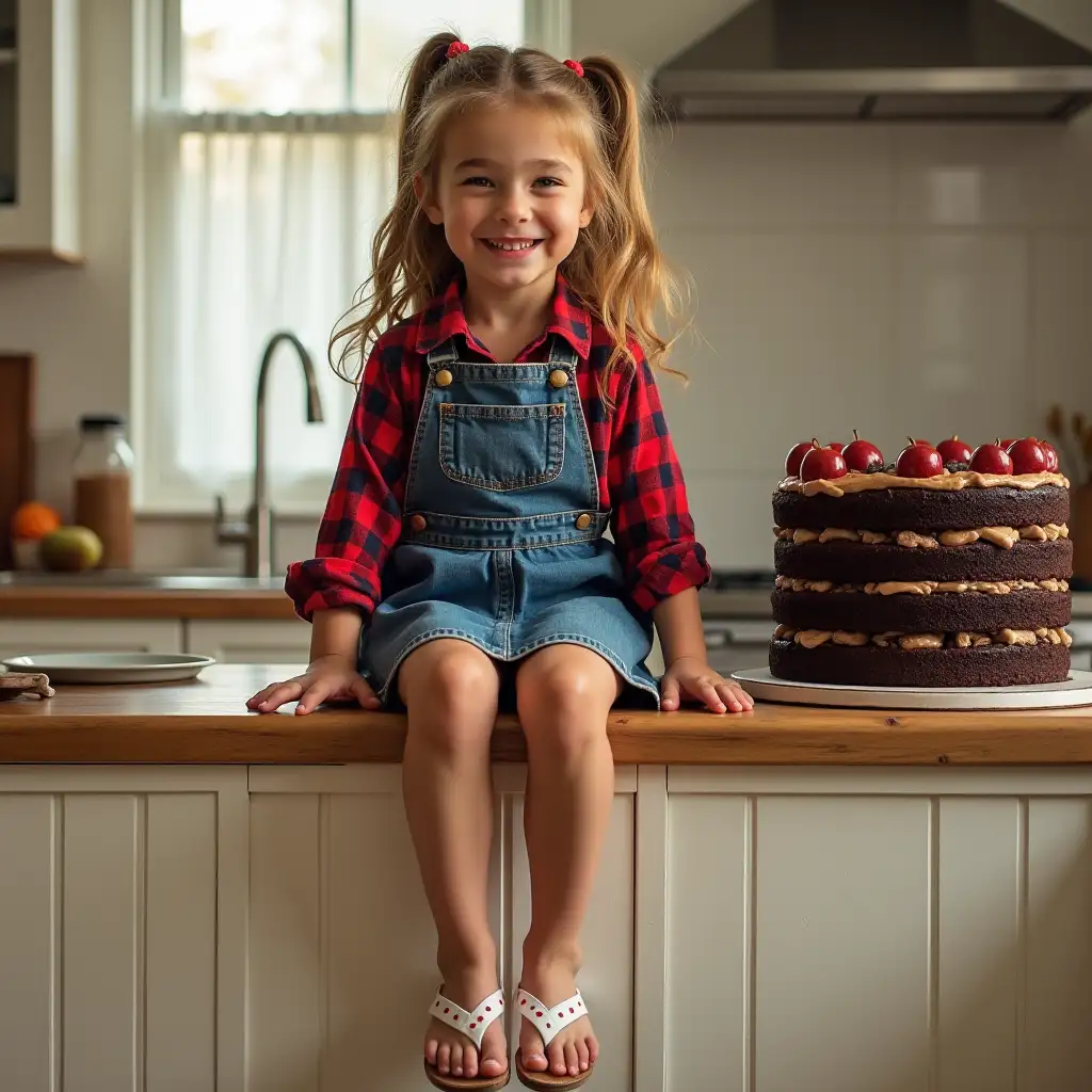 Little-Girl-Laughing-While-Sneaking-a-Taste-of-Chocolate-Cake-in-the-Kitchen