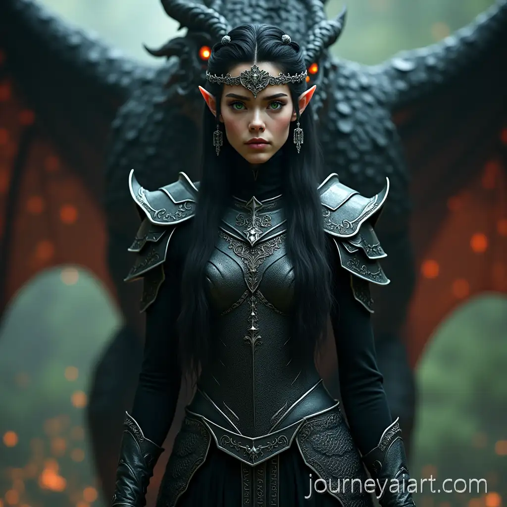 Elven-Warrior-Princess-in-Dark-BattleElven-Warrior-Artwork-Expansion-Armor-with-a-Massive-Dragon-Companion