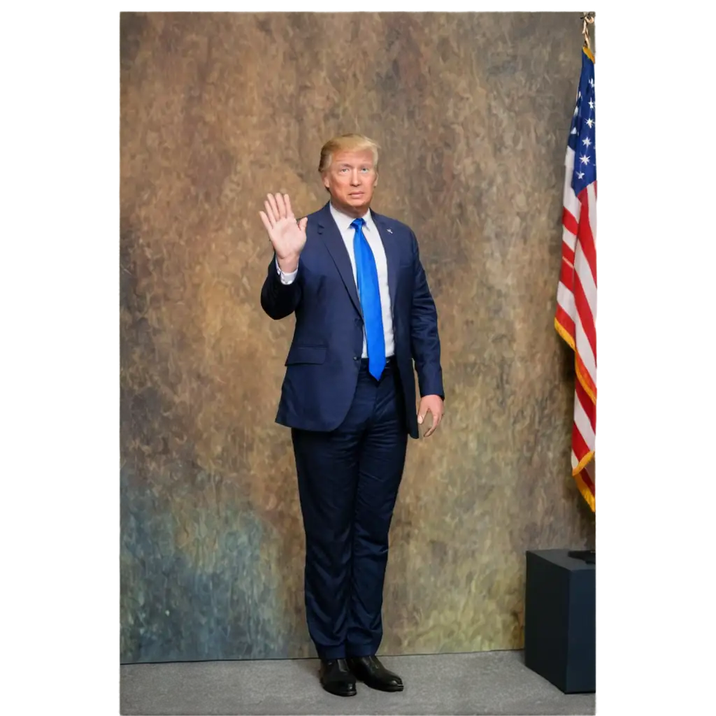 Trump-Waving-Hand-in-Air-PNG-Image-in-Front-of-Wooden-Dyes-HighQuality-Transparent-Format