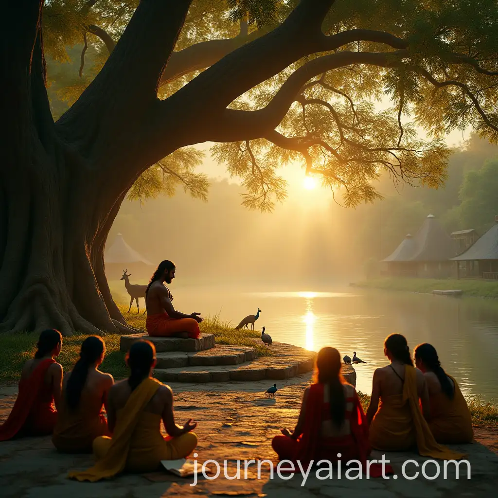Ancient-IndianAI-Image-Prompt-Expansion-Sage-Ved-Vyas-Teaching-Disciples-by-the-River-at-Sunrise