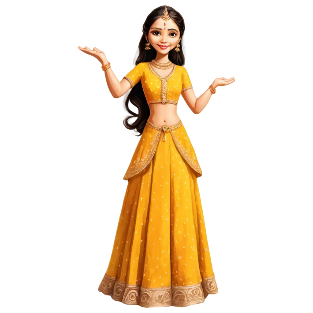 Stunning-PNG-Caricature-OpenHaired-Bride-in-Yellow-Sharara