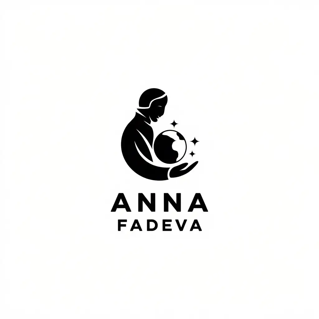 LOGO Design for Anna Fadeeva Minimalistic Vector with a Man Holding the Universe Theme