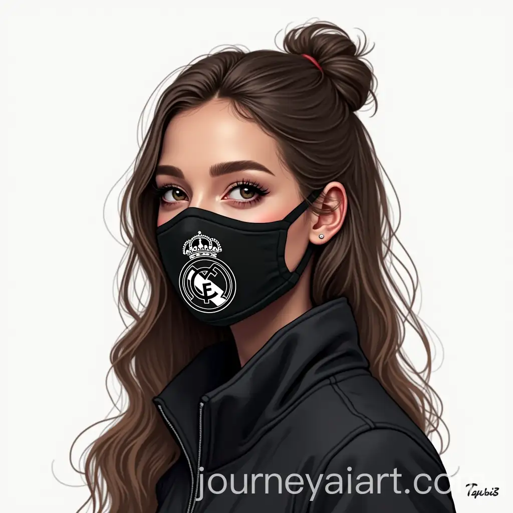 Realistic-and-Cute-Girl-Wearing-Black-Mask-with-Real-Madrid-Logo
