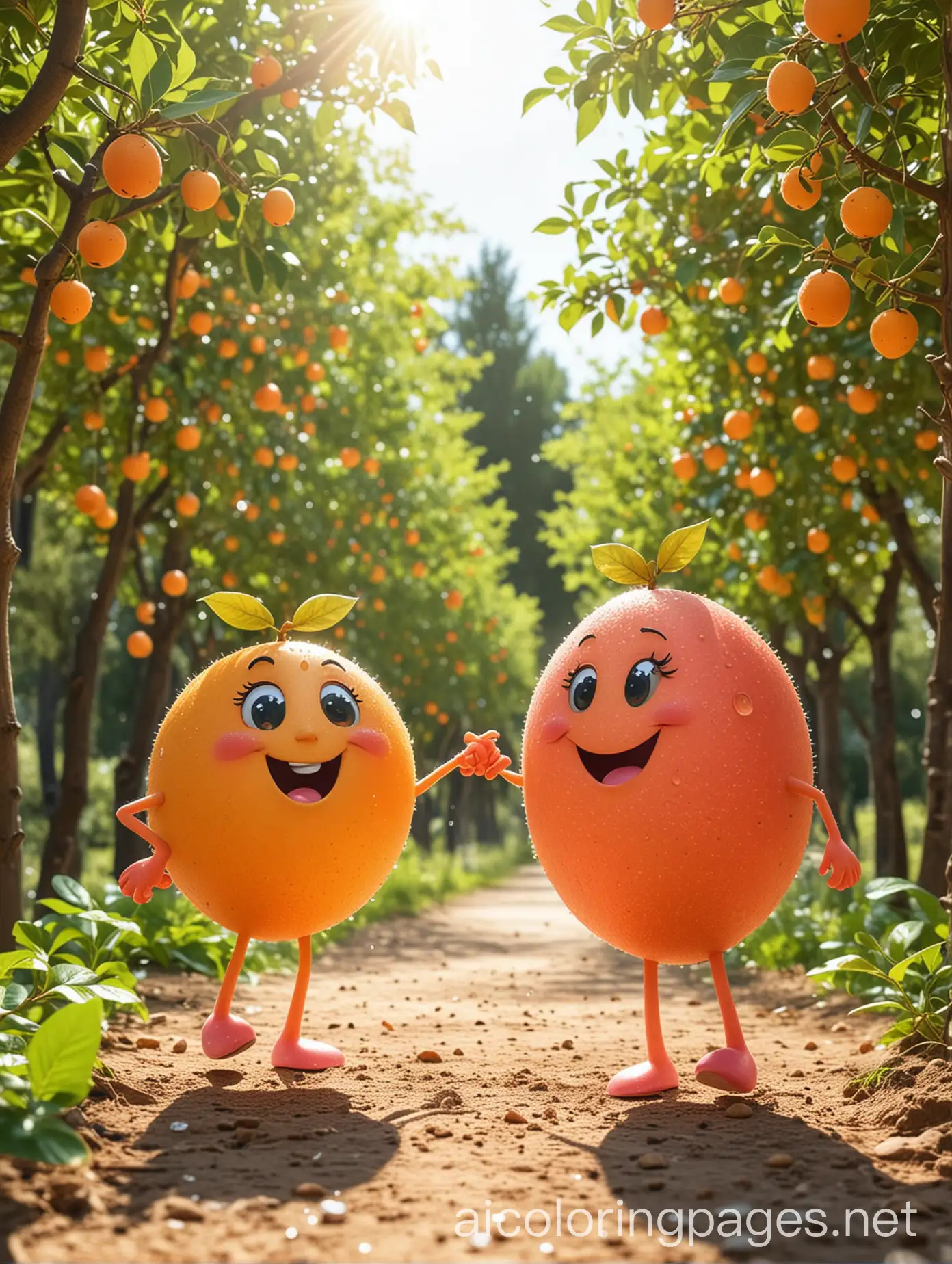 Adorable-Cartoon-Fruit-Characters-in-a-Sunlit-Orchard