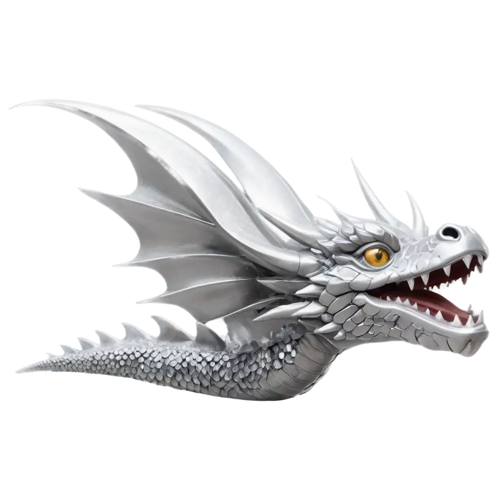 silver metallic dragon head simple for a children's book not scary