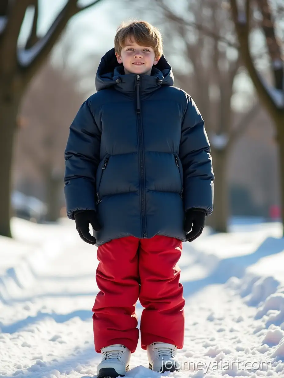 Young-Boy-Wearing-Oversized-Winter-Gear-in-Sunny-Summer-Park