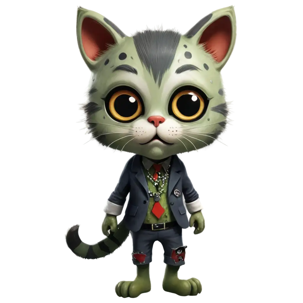 Cute-Spotted-Cat-Dressed-as-a-Zombie-HighQuality-PNG-with-Transparent-Background