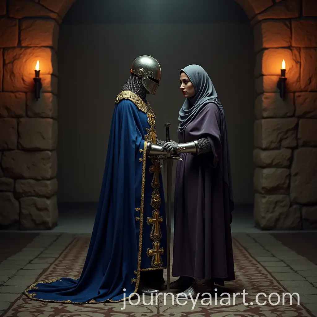 Angry-Female-KnightQueen-Confronts-Frightened-Woman-in-Medieval-Prison