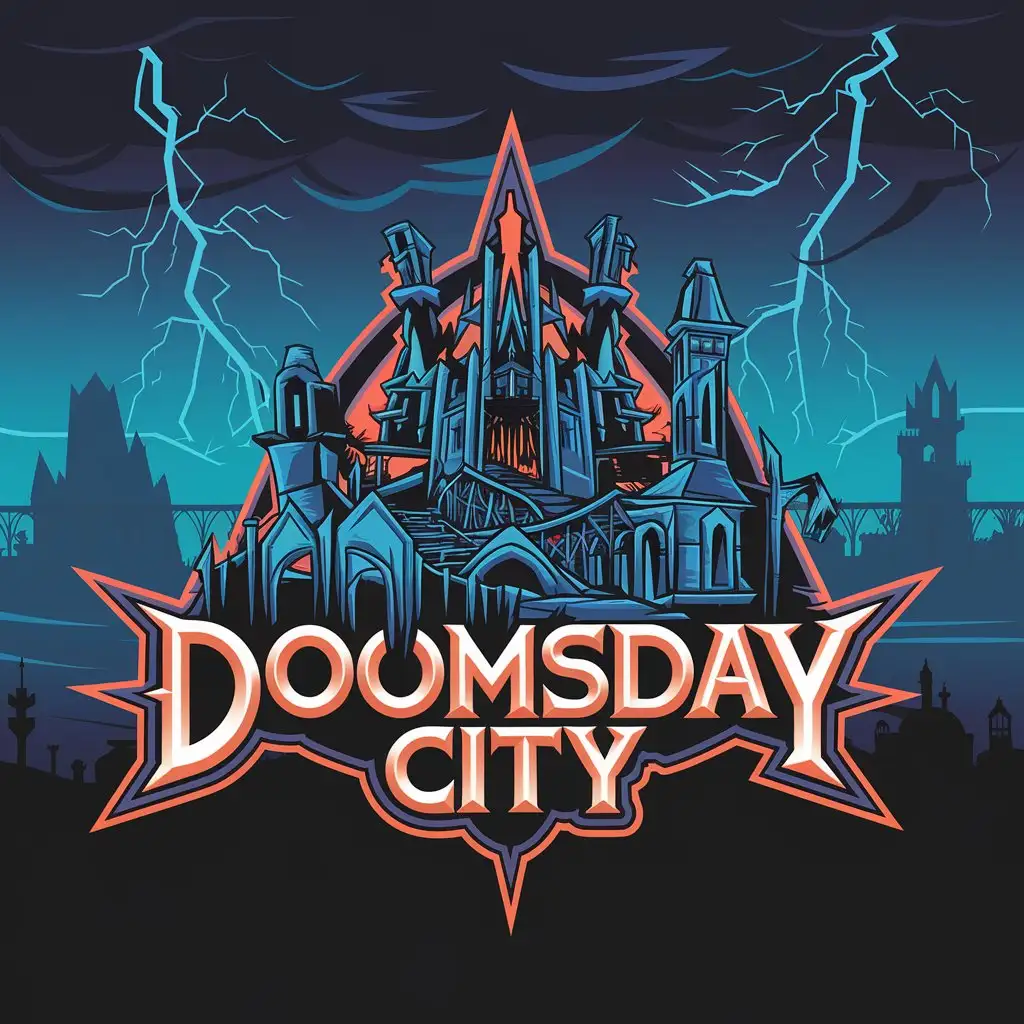 a vector logo design,with the text "doomsday city", main symbol:dark fantasy,complex,be used in game industry,clear background