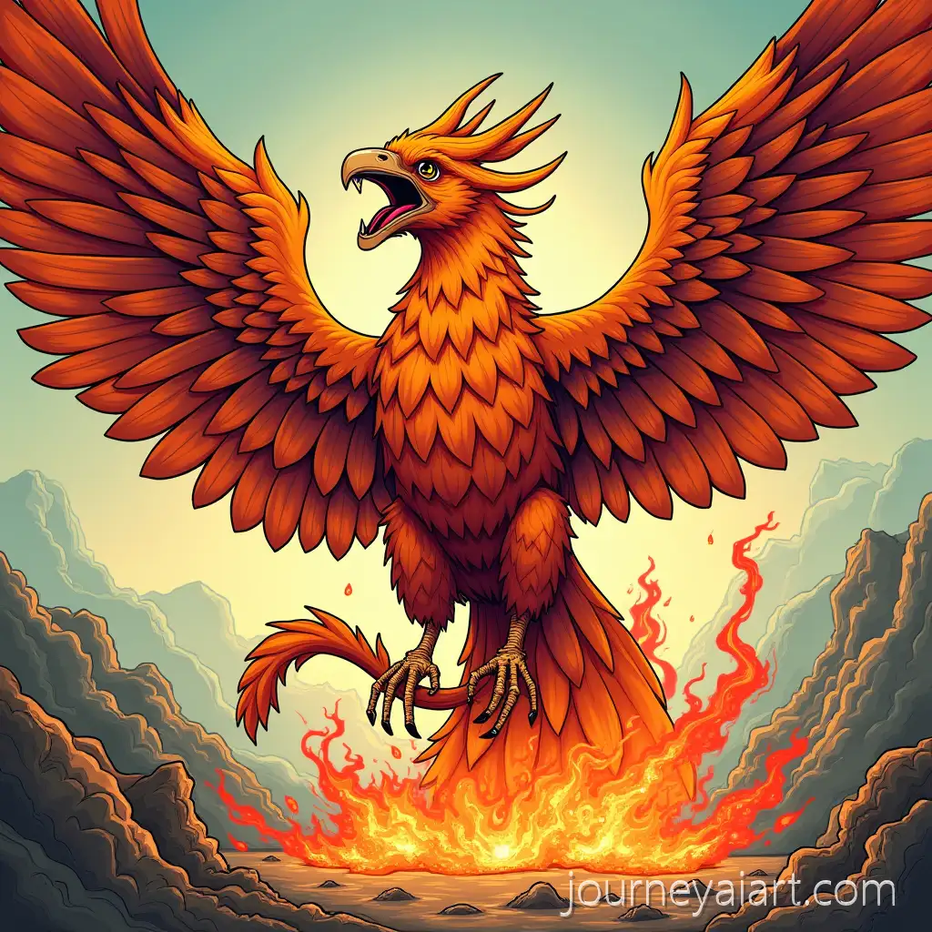 Phoenix-Emerging-from-a-Mimic-Chest-in-Retro-Comic-Strip-Style