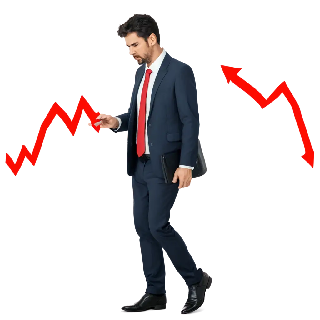 PNG image visually representing trading loss after following a signal. The image should convey a sense of financial setback or failure, without any text. Use visual elements like downward trending charts, red color dominance, or a person looking distressed.