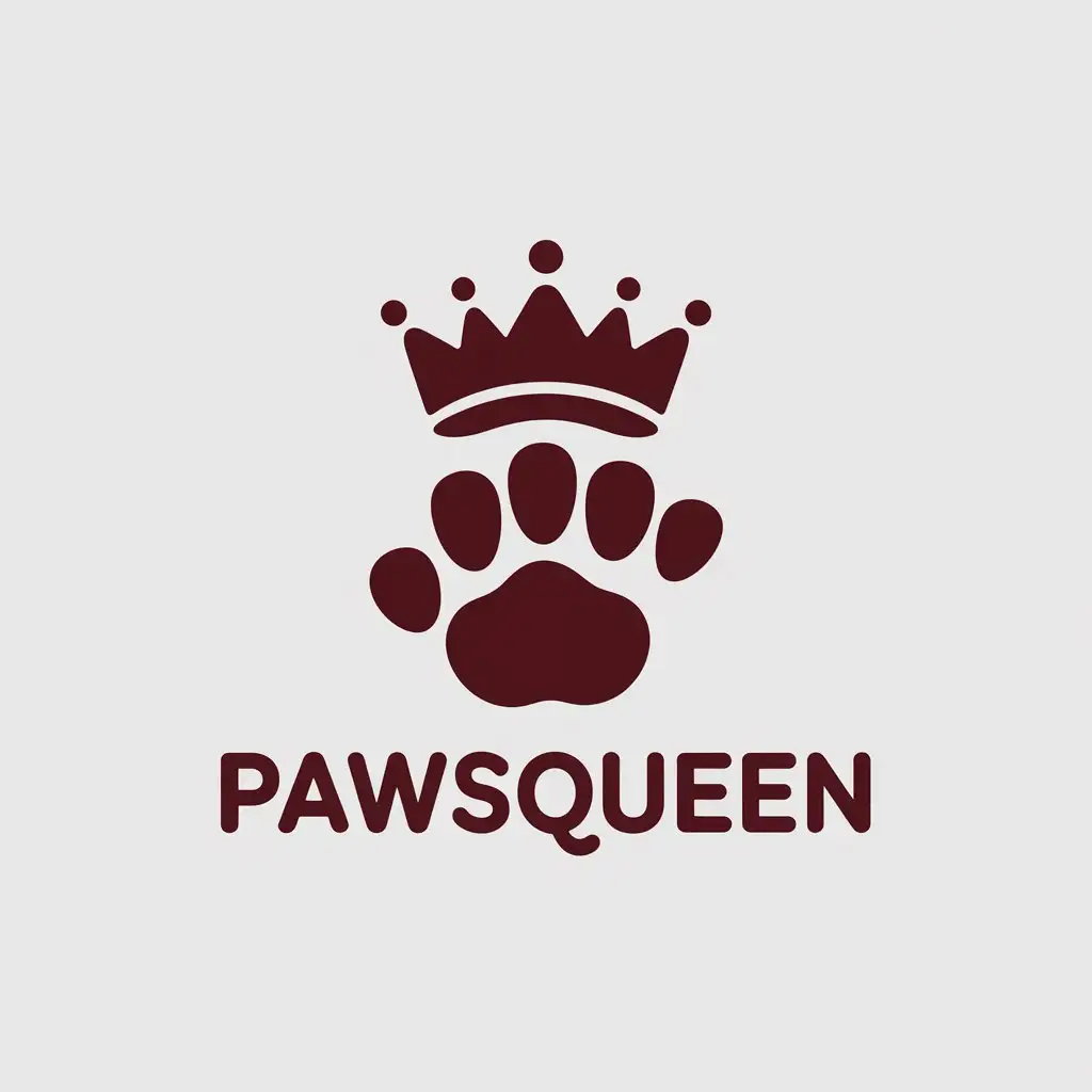 a vector logo design,with the text "PawsQueen", main symbol:a five-fingered hand, claw with nails. Crown element. Main color: flesh pink, secondary color: deep brown, without outlines.,Minimalistic,be used in Retail industry,clear background