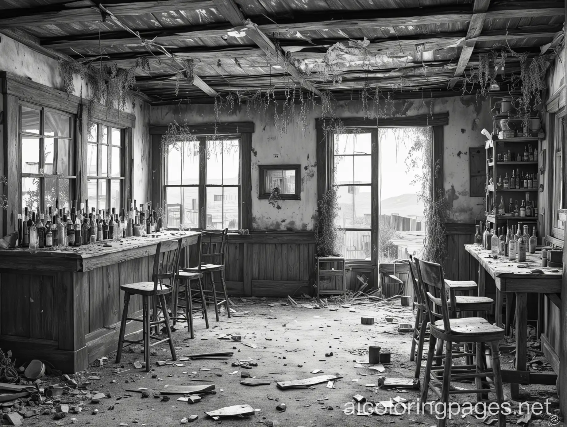 Abandoned-Saloon-Coloring-Page-with-Overgrown-Plants-and-Broken-Windows