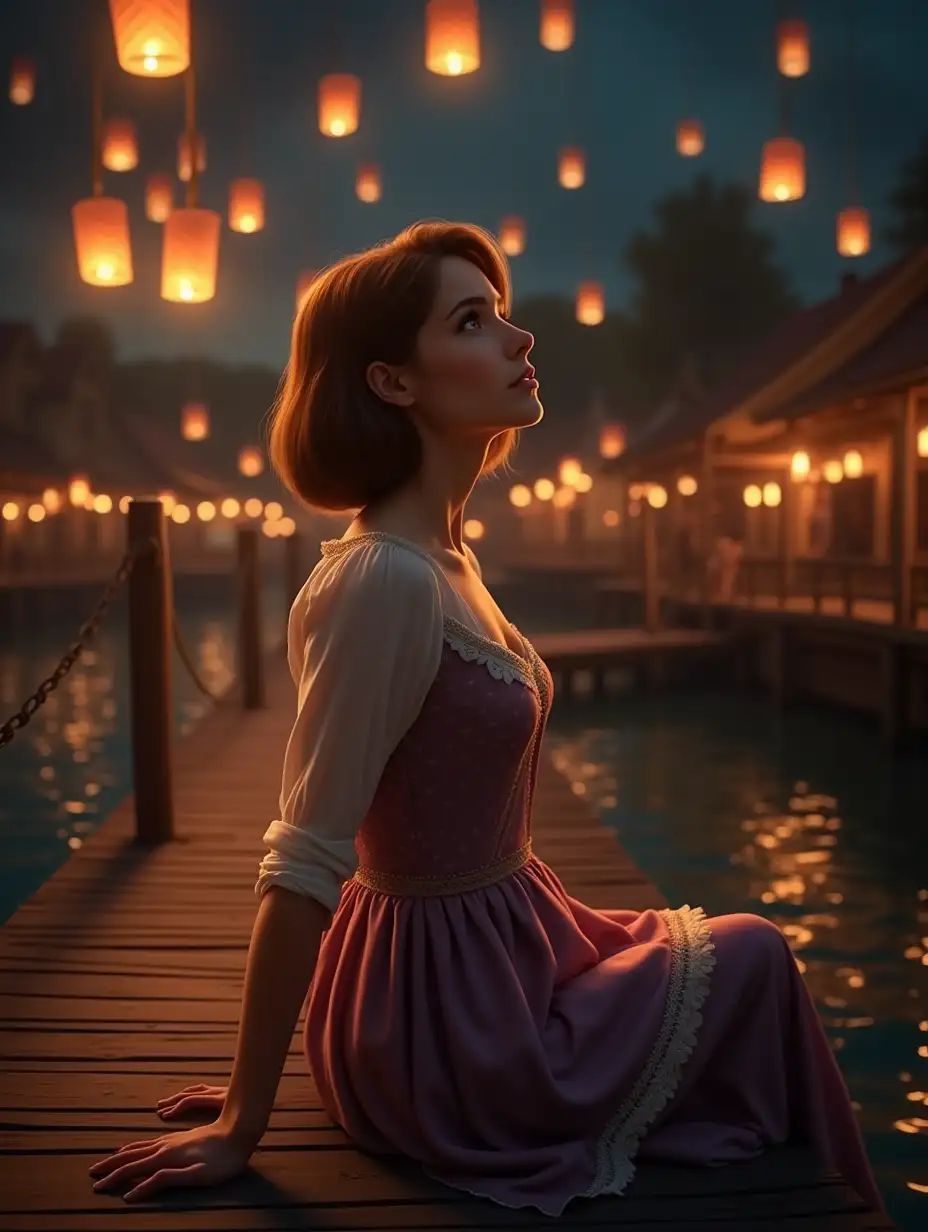 Romantic-Portrait-of-Rapunzel-with-Flying-Lanterns-at-Night