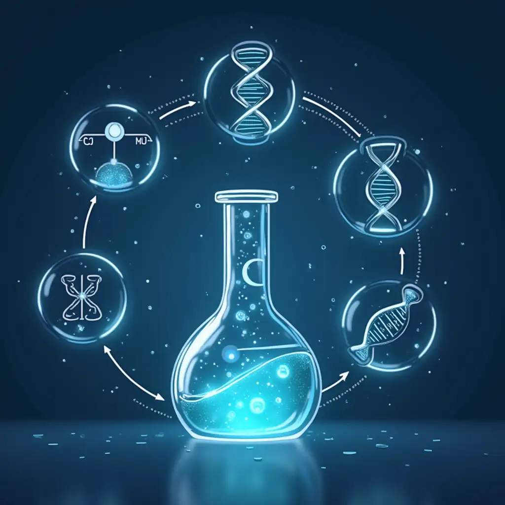 Create image of a five-indicator biochemistry action