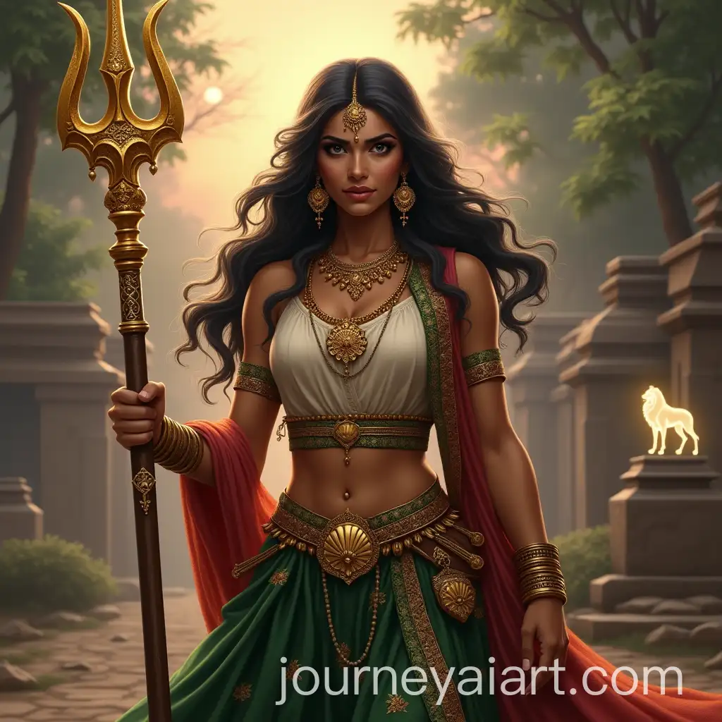 Indian-Warrior-Princess-with-Golden-Trident-in-Traditional-Attire-at-Dusk