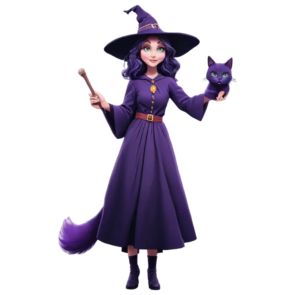 Enchanting-Witch-Holding-a-Purple-Cat-PNG-Captivating-Clarity-for-Your-Creative-Projects