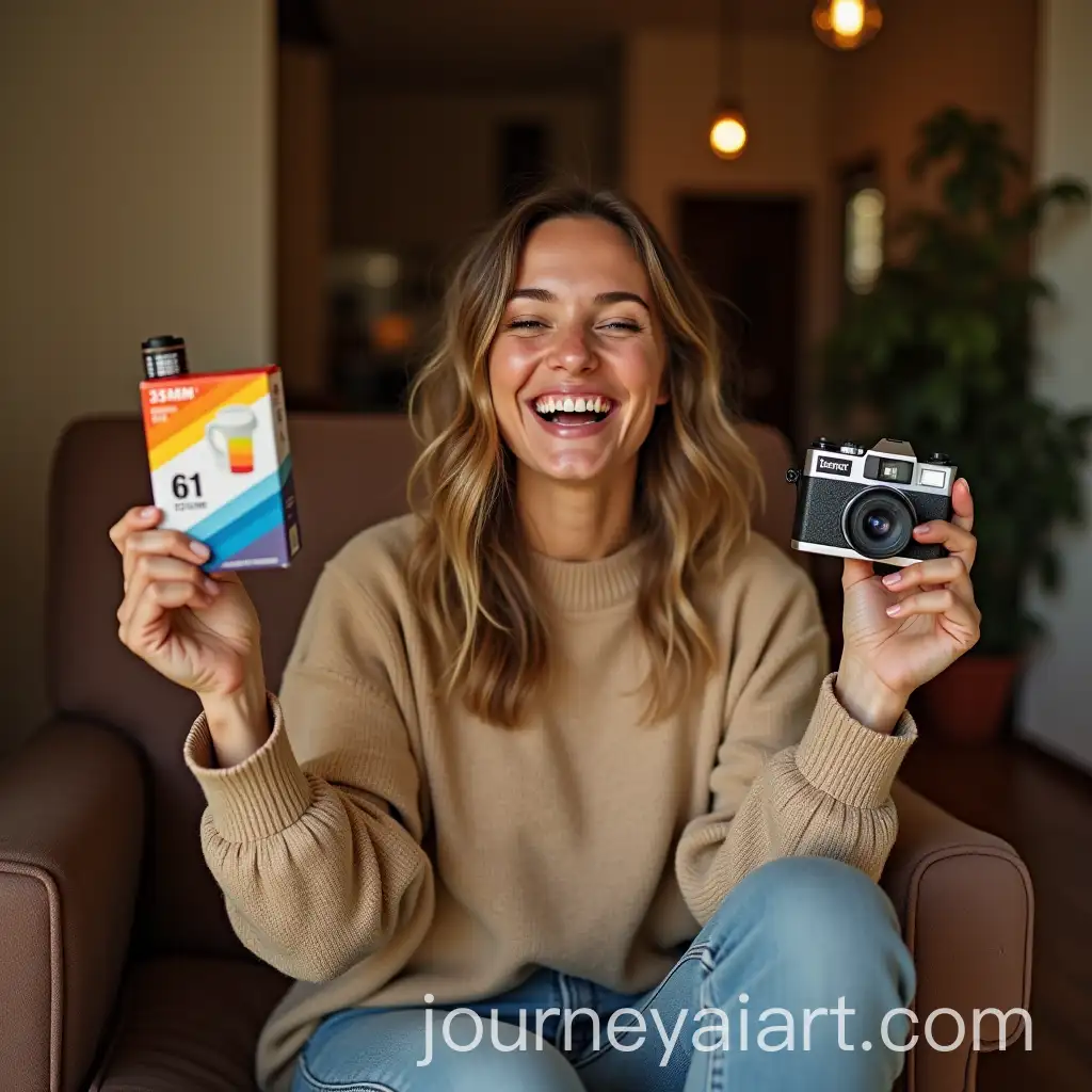 Joyful-Woman-Holding-Retro-Camera-and-Colorful-Film-Box