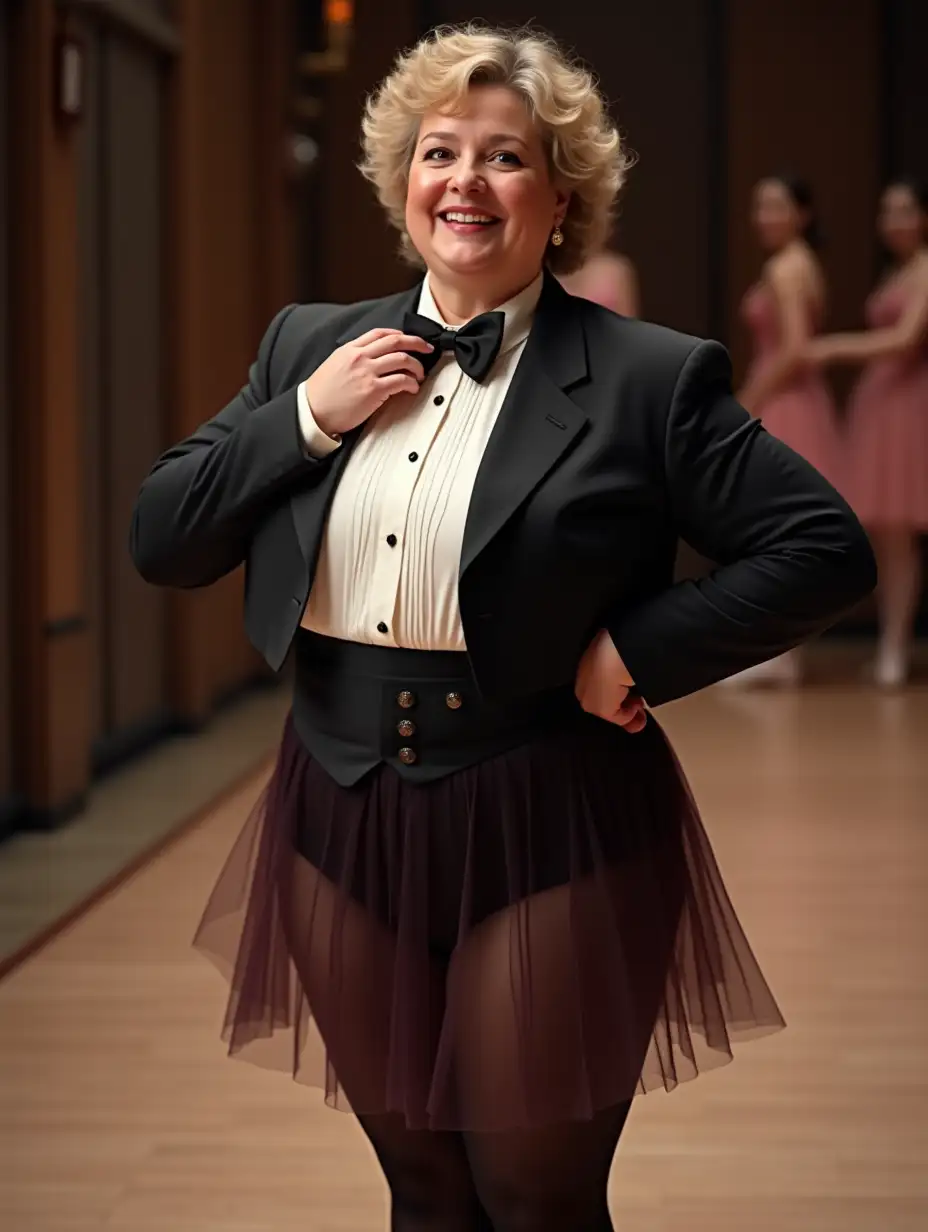 Caucasian-Woman-in-Formal-Tuxedo-and-Ballet-Tutu-at-Recital