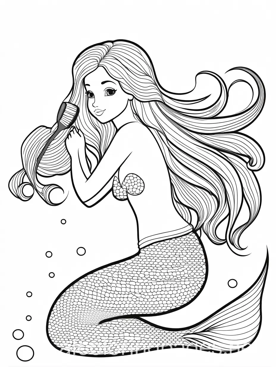 Charming-Mermaid-Brushing-Her-Hair-in-a-Simple-Coloring-Page