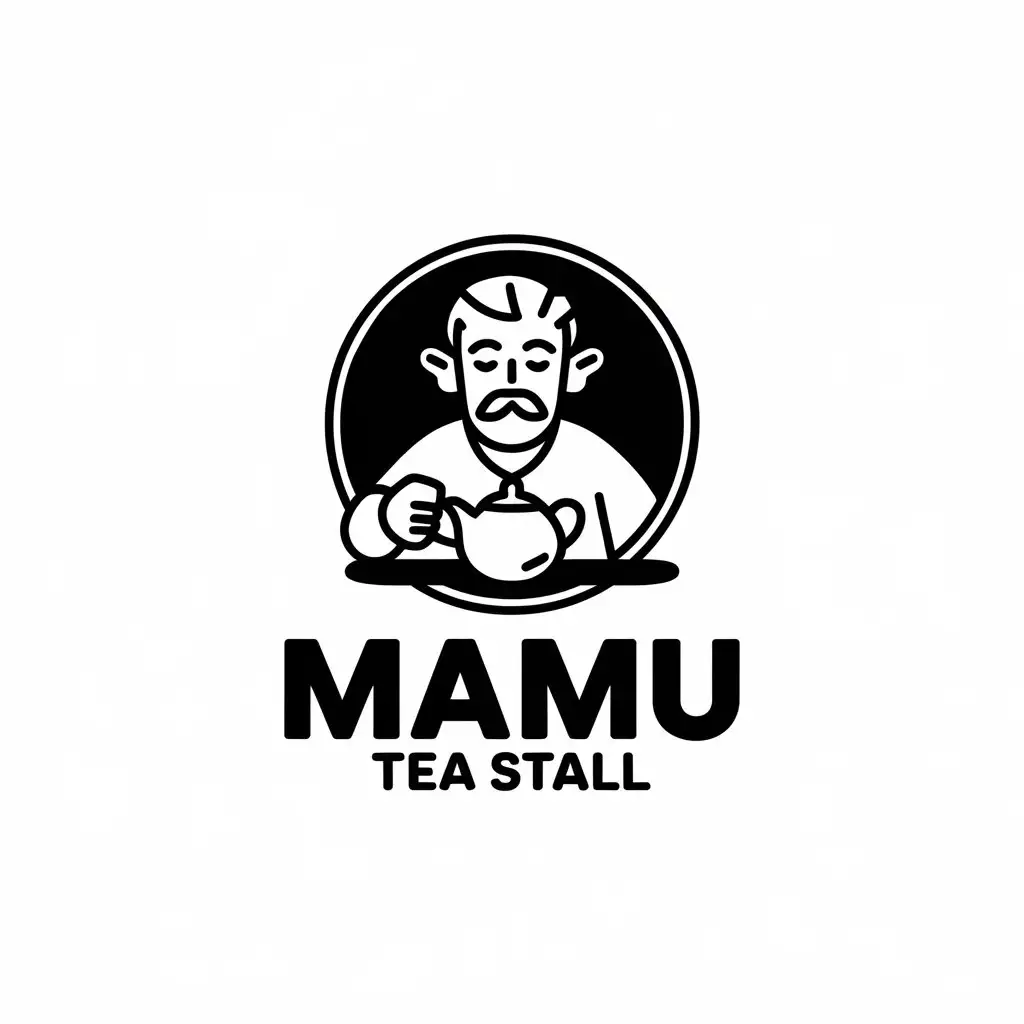 LOGO Design for Mamu Tea Stall Vintage Old Man Serving Tea with Pot for Restaurant Industry