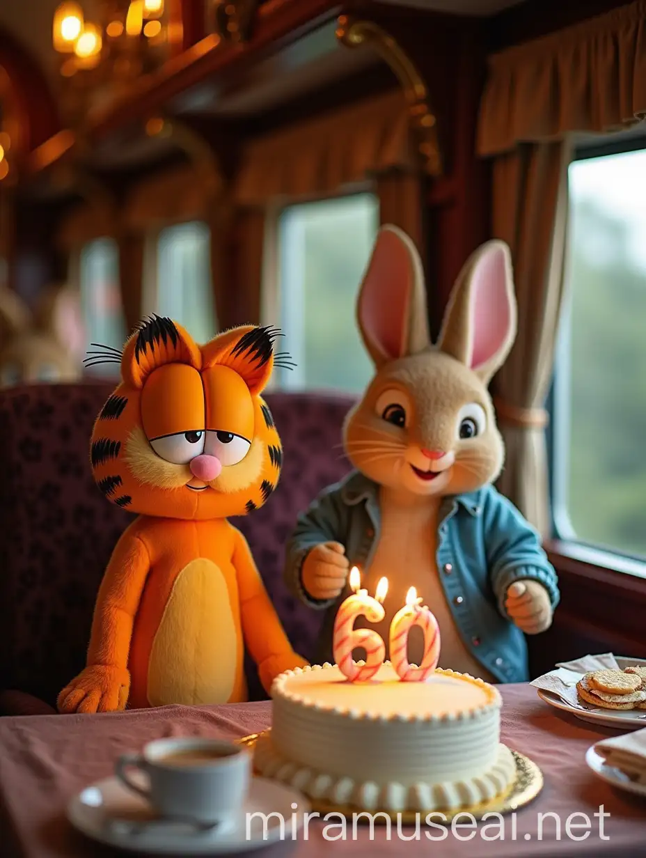 Luxurious Train Carriage Birthday Celebration with Garfield and Peter Rabbit