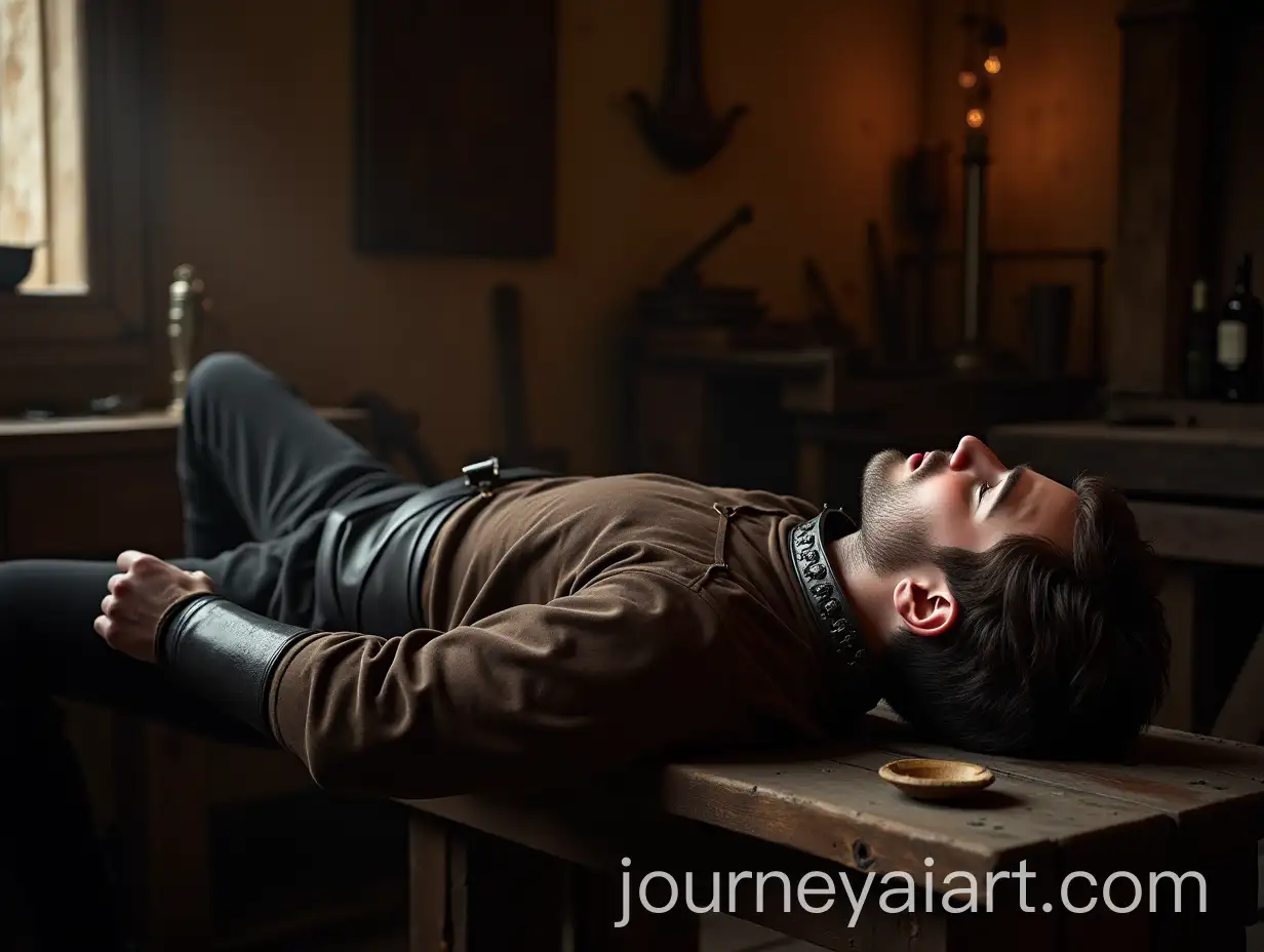 Young-Blacksmith-in-a-Medieval-Workshop-Resting-on-a-WoodenAI-Art-Prompt-Expansion-Bench