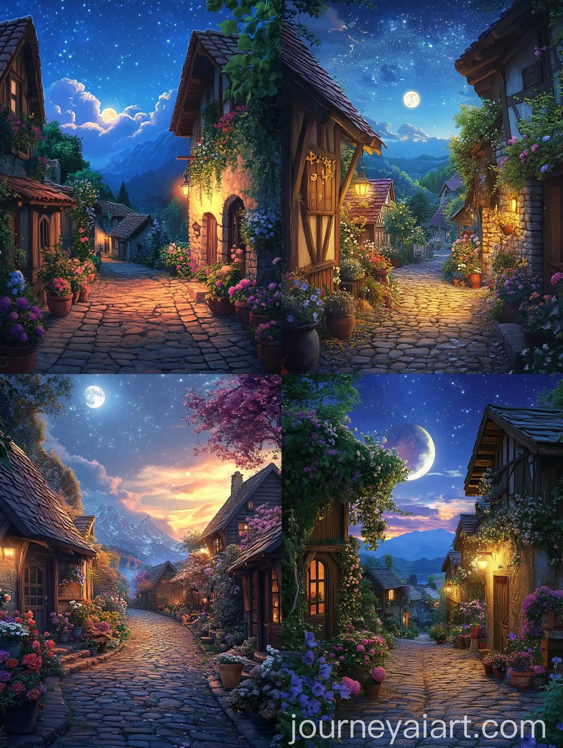 Tranquil-Village-Path-under-Starry-Night-Sky