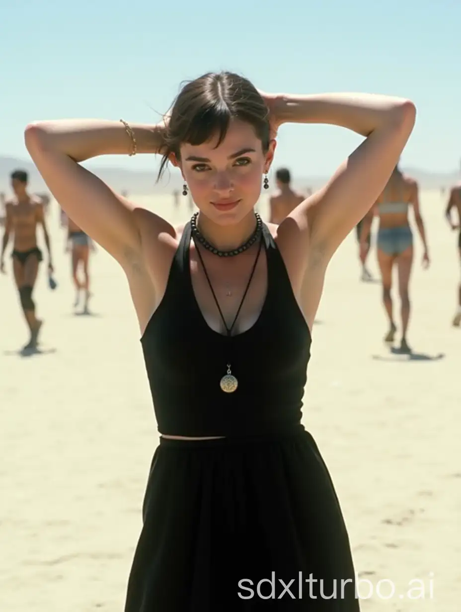 Teenage-Audrey-Hepburn-in-Sleeveless-Goth-Dress-at-Burning-Man-Festival