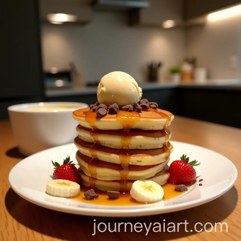 Stack-of-Golden-Pancakes-with-Butterscotch-Ice-Cream-and-Fresh-Fruit