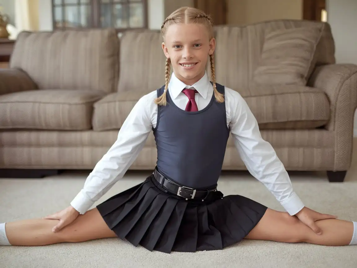 Youthful-Ballet-Dancer-in-Leotard-and-Skirt-Posing-on-Living-Room-Floor