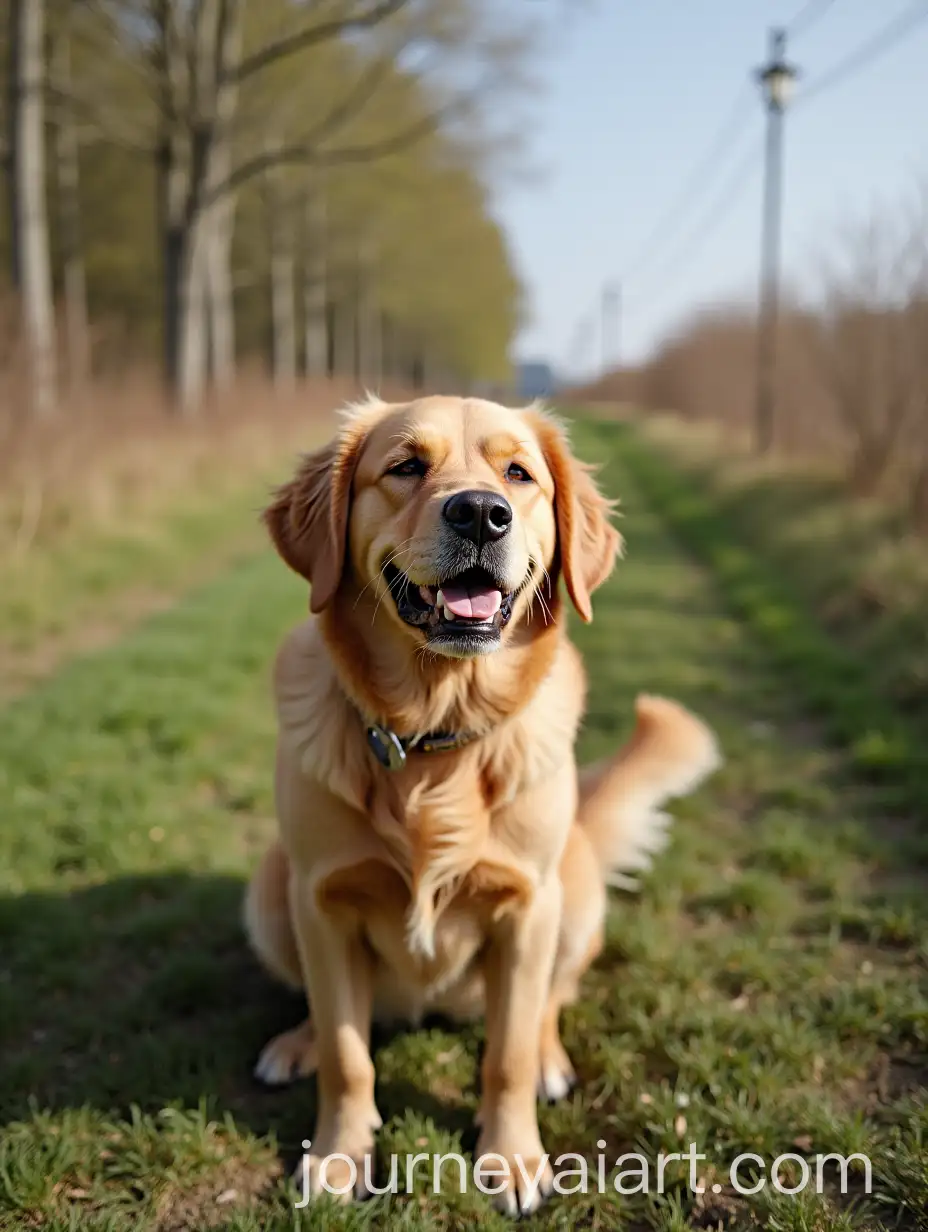 Retriever-Dog-Reacting-to-a-Cat-During-a-Walk