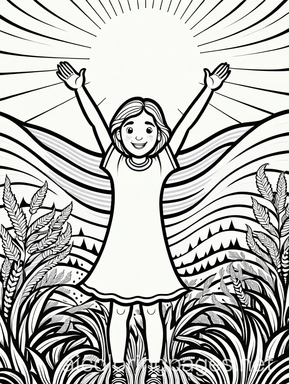 Girl-Praising-in-a-Meadow-Simplistic-Coloring-Page-for-Kids