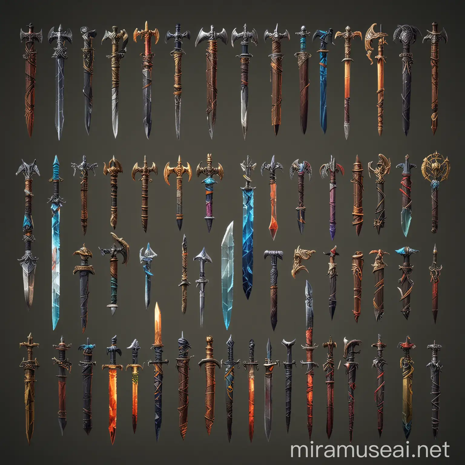 Retro RPG Items Sprite Sheet Metallic Fantasy Weapons Collection