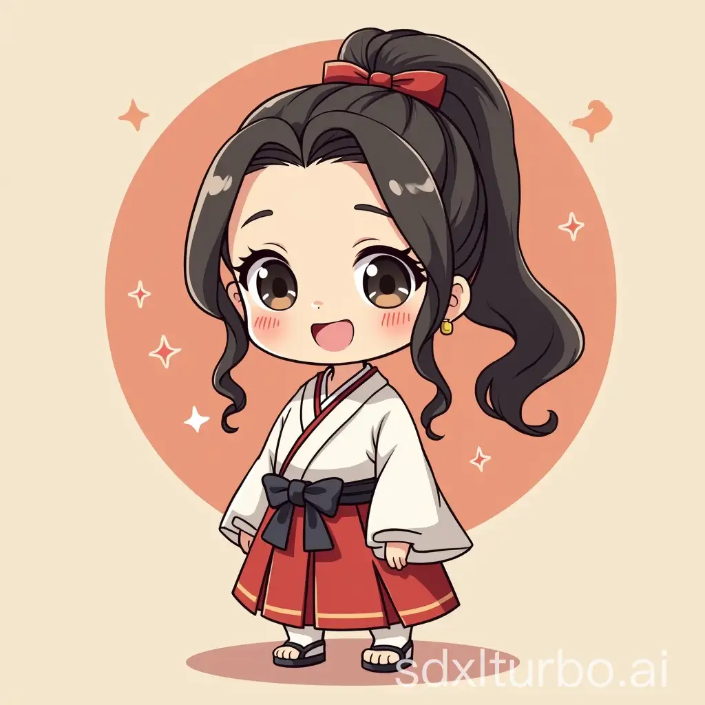 Cute illustration, Korean woman, clothing is Tekondo, background is dojo