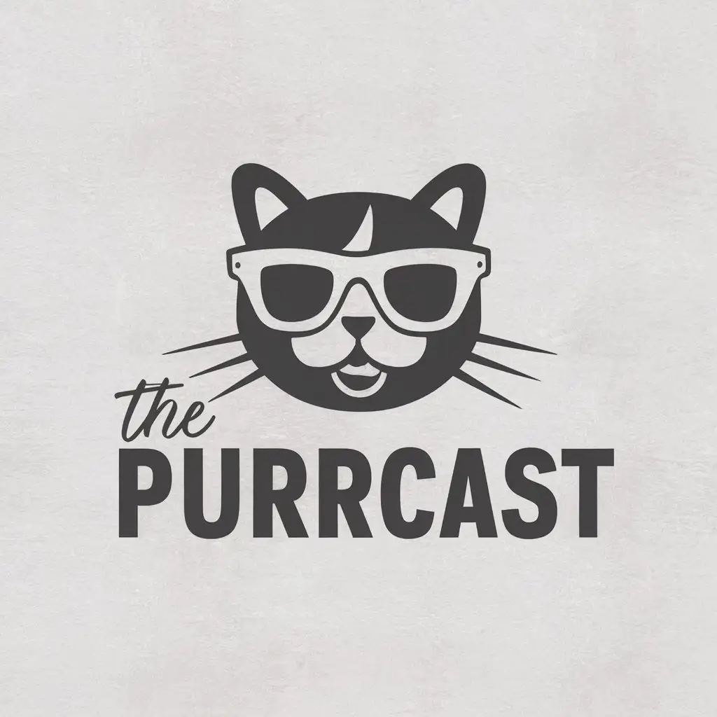 a vector logo design,with the text "The Purrcast", main symbol:Funniest Animal,Moderate,be used in Animals Pets industry,clear background