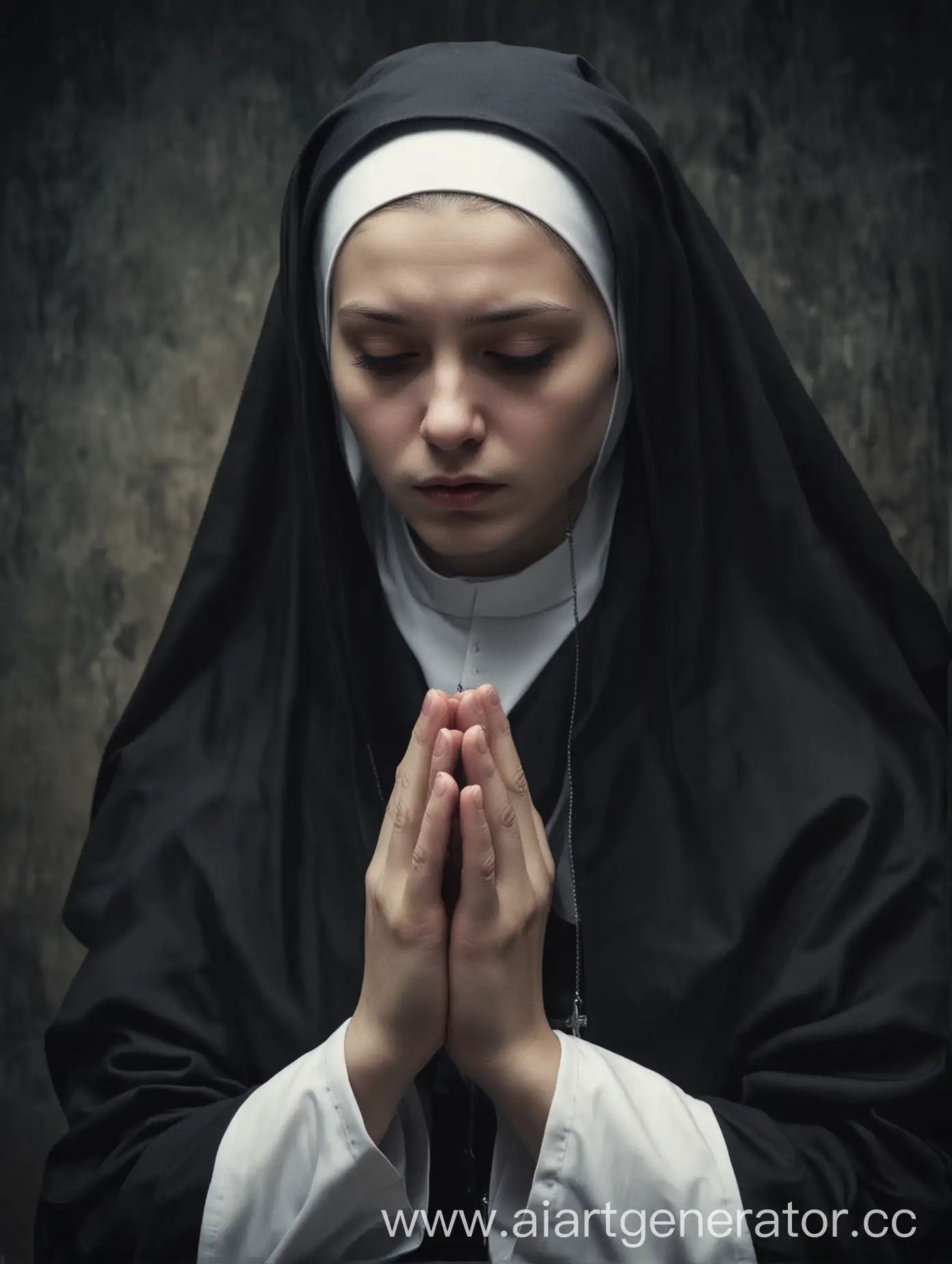 Girl-Nun-Praying-in-a-Gloomy-Setting