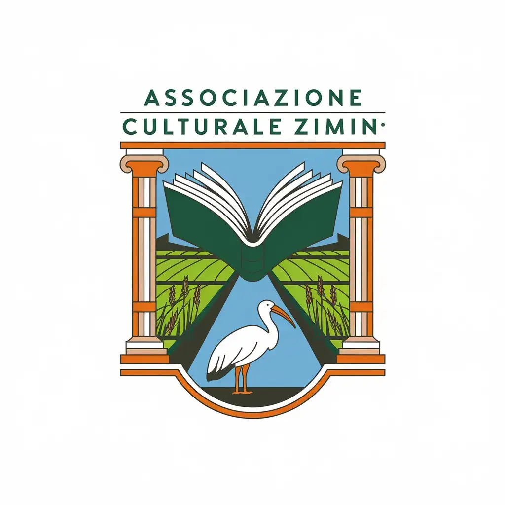 LOGO Design for Associazione Culturale Zimin Book Columns Ibis River and Rice Theme for Nonprofit Industry