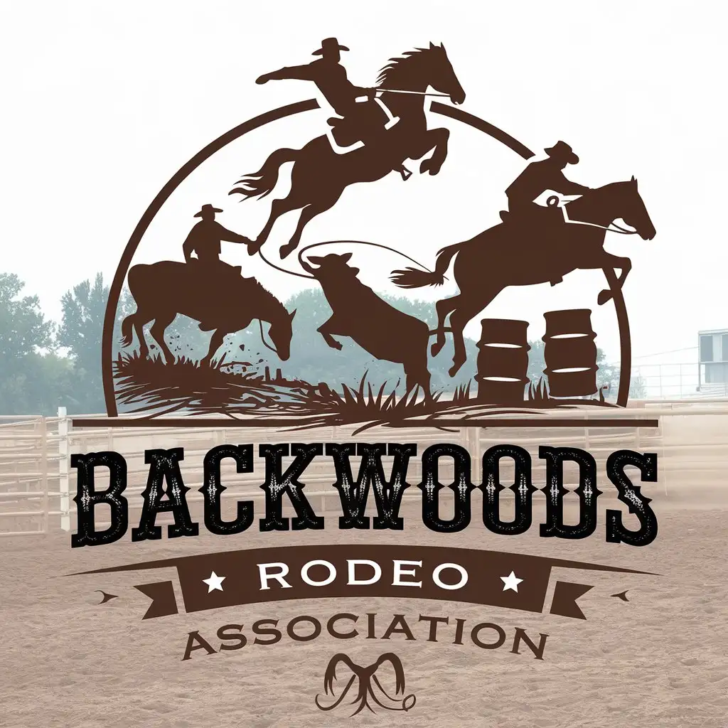 LOGO Design for Backwoods Rodeo Association Rodeo Bulls Horses Roping and Barrel Racing Theme