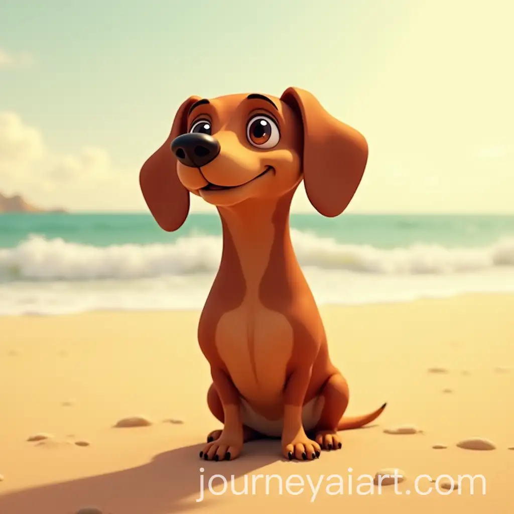 PixarStyle-IllustrationAI-Art-Prompt-Expansion-of-a-Dachshund-on-a-Beach-at-Golden-Hour