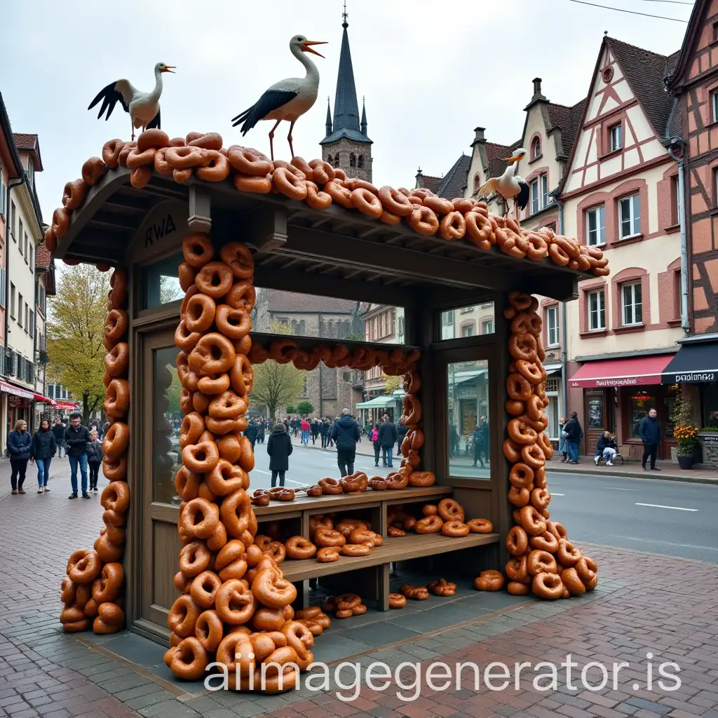 Bus-Stop-in-Alsace-Decorated-with-Pretzels-and-Storks-with-Strasbourg-Cathedral-in-theAI-Art-Prompt-Expansion-Background