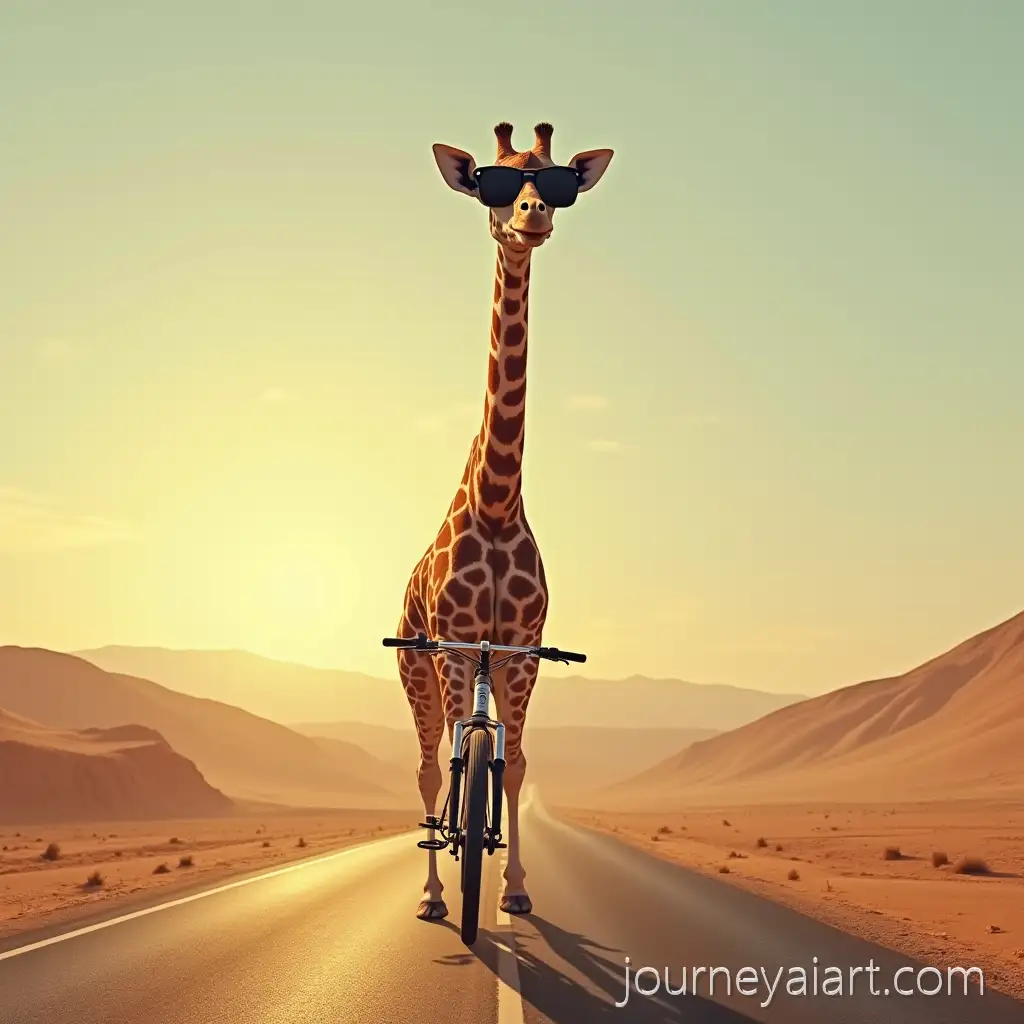 Hyper-Realistic-Giraffe-Wearing-Sunglasses-Riding-a-Bike-in-a-Desert-at-Sunset