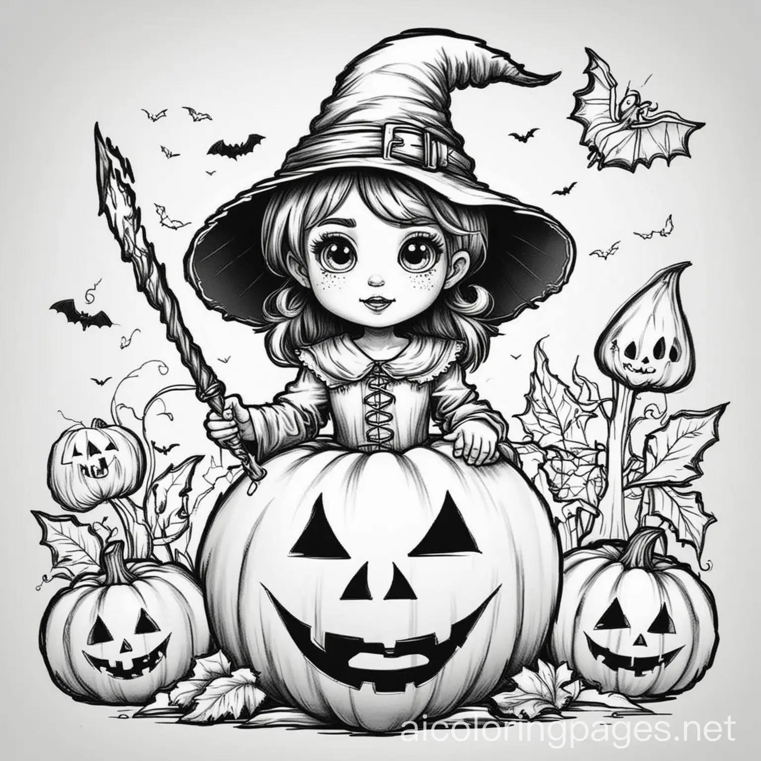 Halloween-Coloring-Page-for-Children-with-Simple-Line-Art