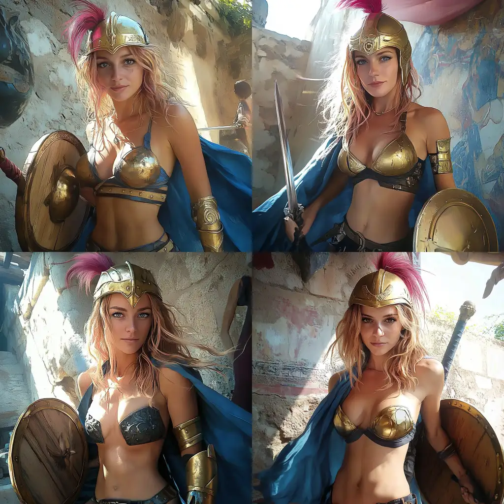 Fierce-Female-Warrior-in-GoldenAI-Art-Prompt-Expansion-Armor-with-Sword-and-Shield-in-Fantasy-Setting