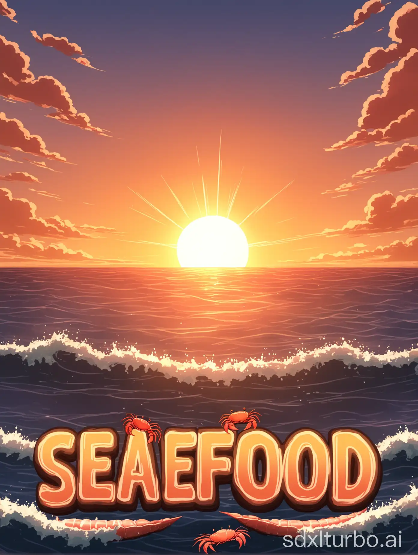 Animated-Sunset-with-Seafood-Text-in-the-Sky