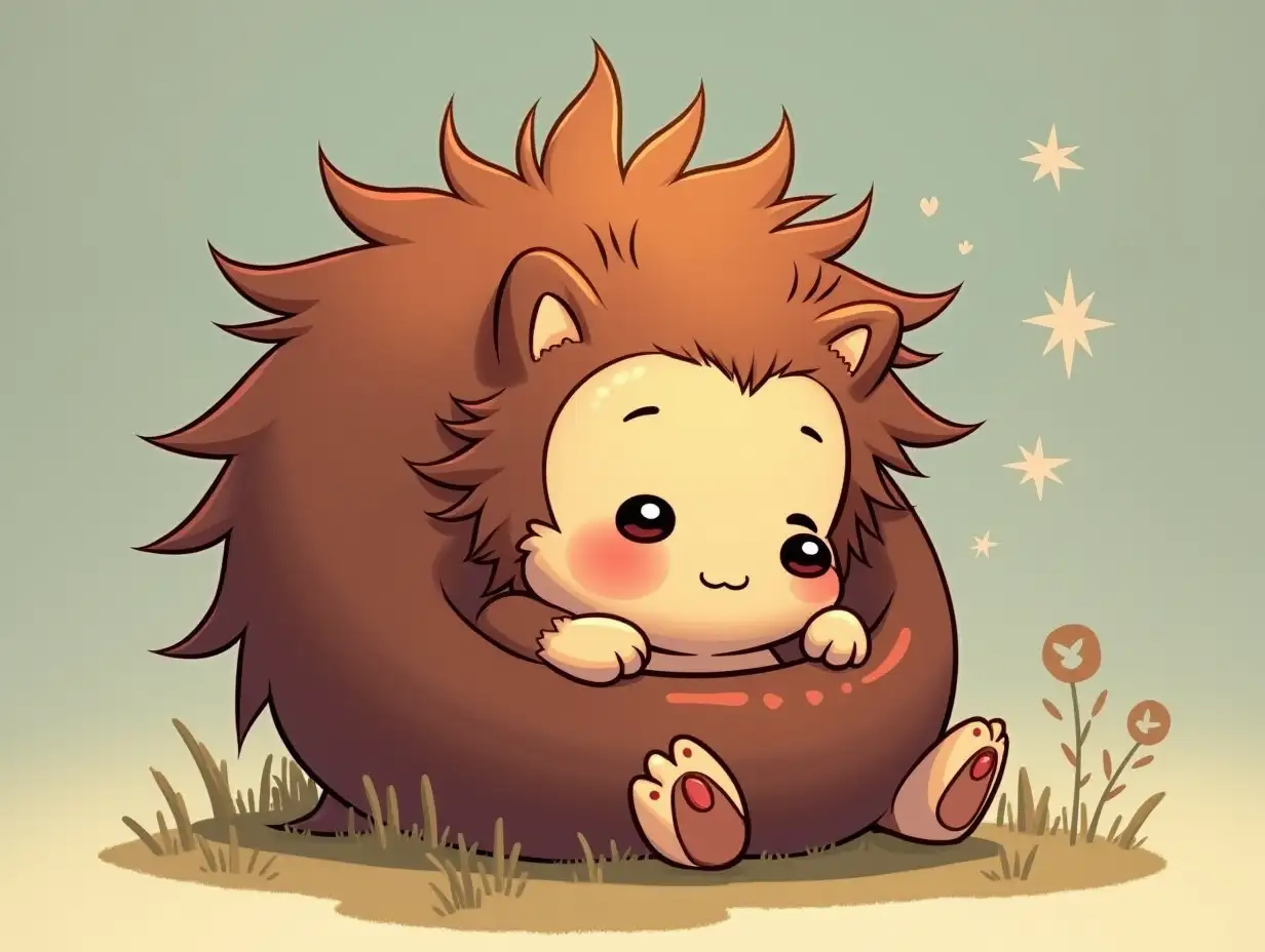 Cartoon character Hedgehog Zhik curled up into a ball