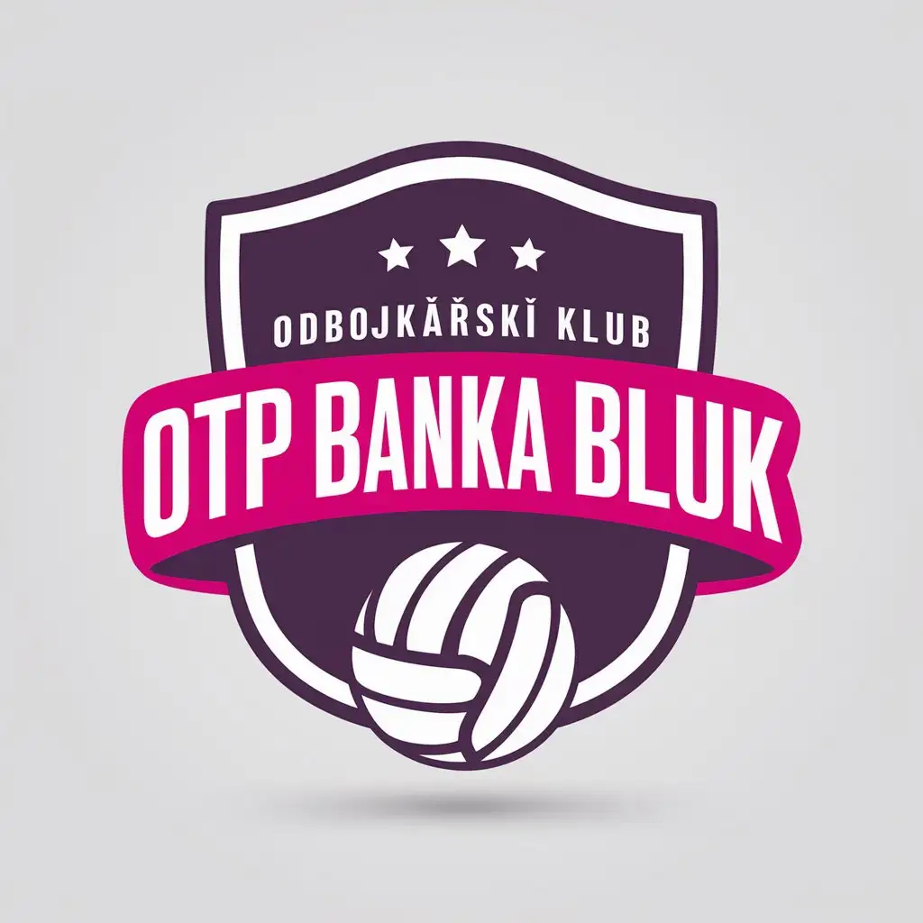 LOGO Design For Odbojkarski Klub Shield Emblem with Stars and Volleyball in Purple Pink White