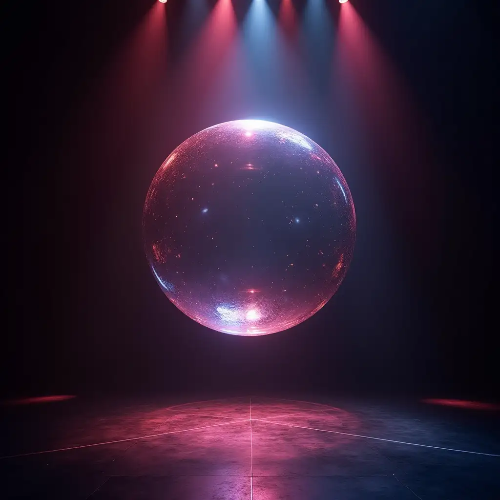 french adult troupe show, I would like an image representing a temporal bubble (this image would allow me to represent the creativity of a show producer in full reflection) on a stage